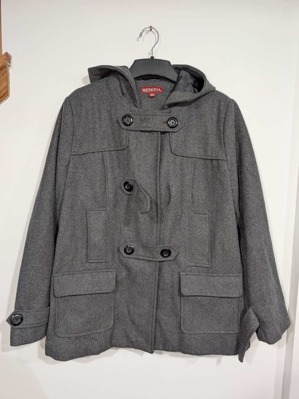 Merona Dark Gray Hooded Toggle Pea Coat Wool Blend Women's XXL